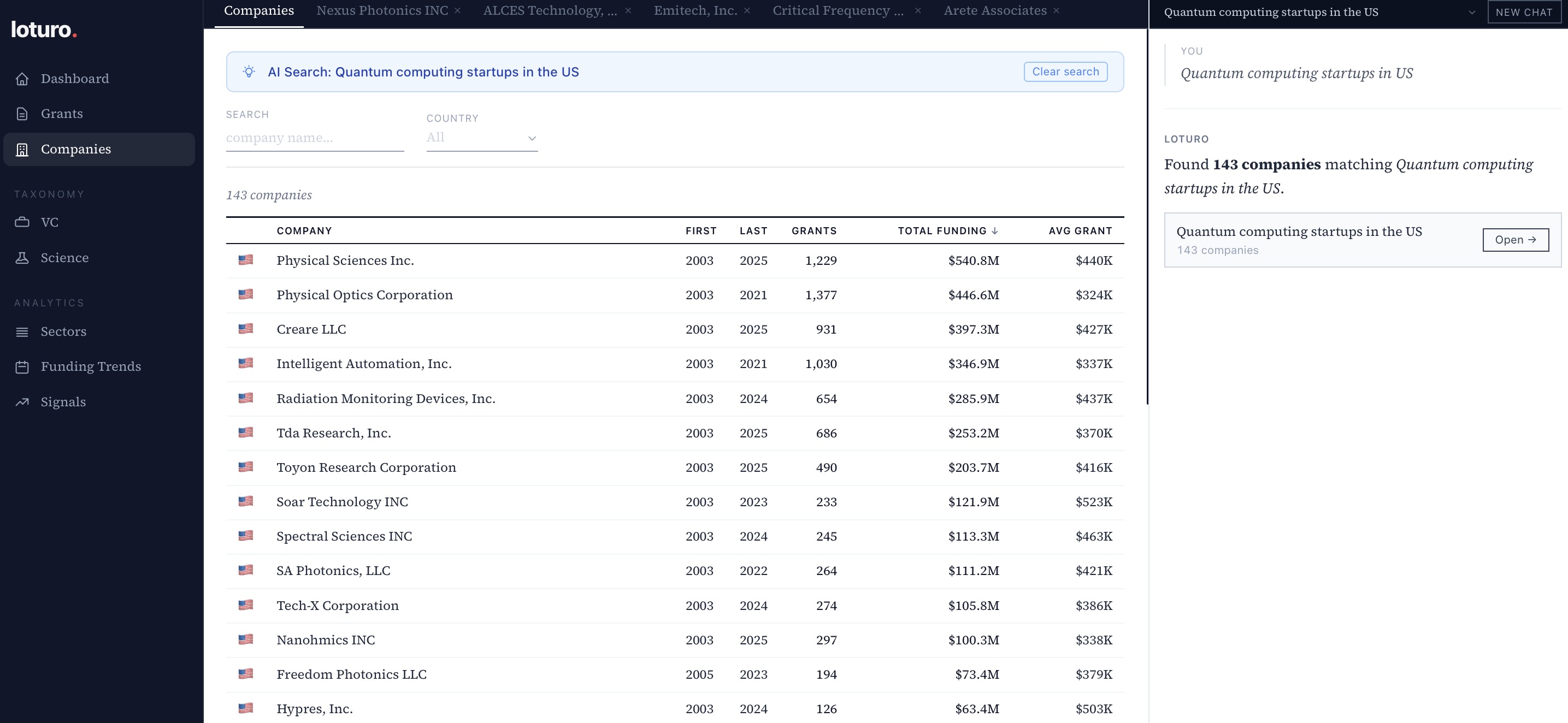 AI chat search — 143 companies matching Quantum computing startups in the US